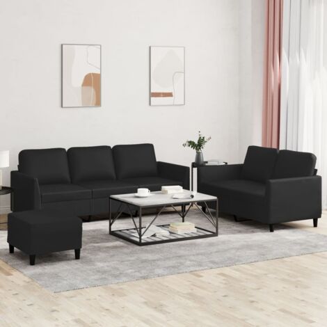 Ensemble de canapés 3 pcs avec coussins Noir Similicuir vidaXL (1/5)