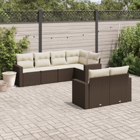 Salon de jardin avec coussins 7 pcs marron résine tressée vidaXL (1/3)