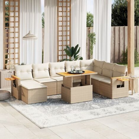 Salon de jardin avec coussins 9 pcs beige résine tressée vidaXL (1/3)