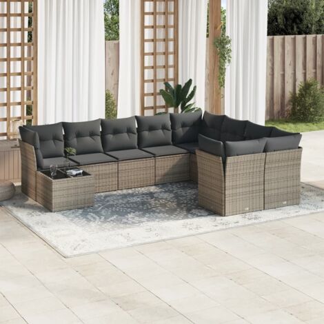 Salon de jardin avec coussins 10 pcs gris résine tressée vidaXL (1/3)