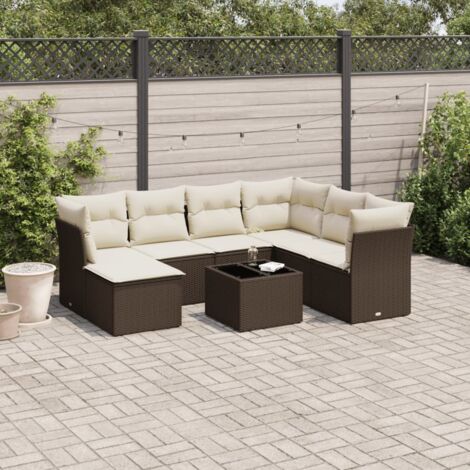 Salon de jardin 8 pcs avec coussins marron résine tressée vidaXL (1/3)