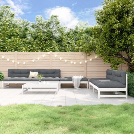Salon de jardin 6 pcs Blanc Bois de pin massif vidaXL (1/5)