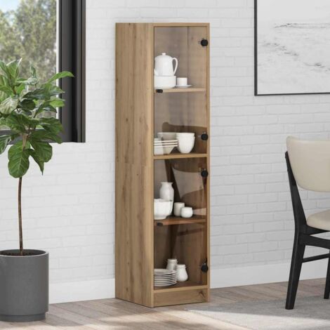 Vidaxl – Buffet haut en bois d'ingénierie chêne artisanal 35 x 37 x 142 cm – Portes en verre pour objets décoratifs – Rangement moderne et élégant