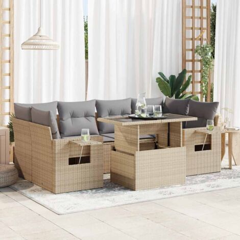 Salon de jardin avec coussins 7 pcs beige résine tressée vidaXL (1/5)
