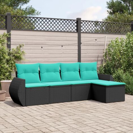 Salon de jardin 5 pcs avec coussins noir résine tressée vidaXL (1/5)