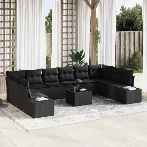 Ensemble de canapé de jardin avec coussin 11 pcs Noir polyrotin vidaXL (1/5)