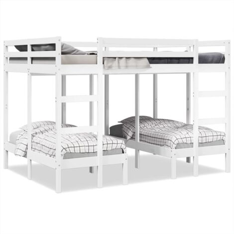 Vidaxl – Lit superposé triple blanc 205,5x147,5x144,5 cm – Bois de pin massif – 3 lits en 1 – Garde-corps et sommiers à lattes inclus