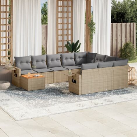 Salon de jardin 11 pcs avec coussins beige résine tressée vidaXL (1/5)