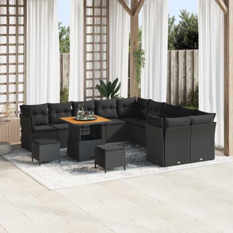Ensemble de canapé de jardin avec coussin 13 pcs Noir polyrotin vidaXL (1/5)