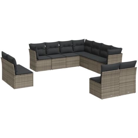 Salon de jardin 11 pcs avec coussins gris résine tressée vidaXL (1/3)