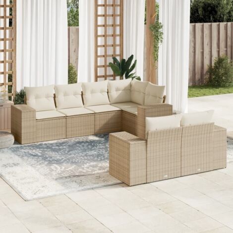 Salon de jardin avec coussins 7 pcs beige résine tressée vidaXL (1/3)