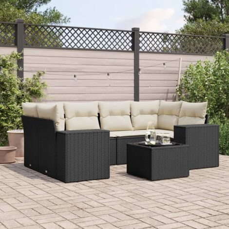Salon de jardin 7 pcs avec coussins noir résine tressée vidaXL (1/3)
