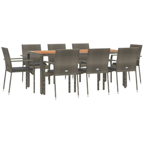 Vidaxl – Ensemble table et chaise de jardin 9 pcs – Résine tressée et acier – Coussins gris foncé – Dimensions table 190x90x75 cm