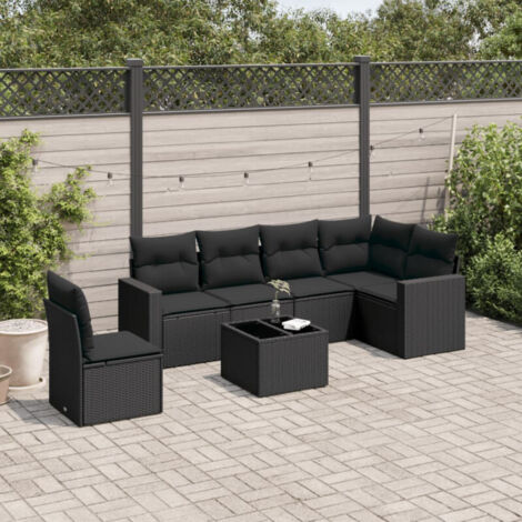 Salon de jardin 7 pcs avec coussins noir résine tressée vidaXL (1/4)