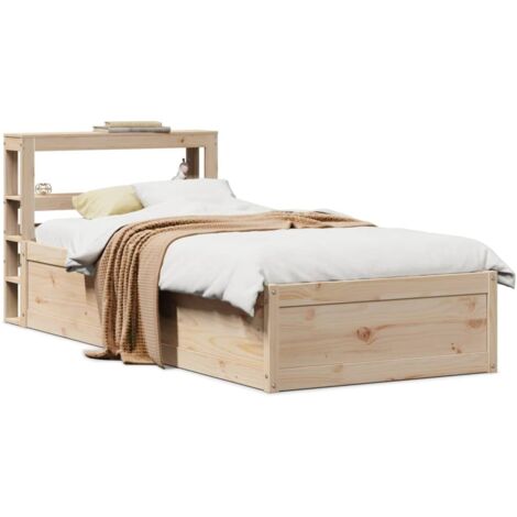 Vidaxl – Cadre de lit 90x190 cm en bois de pin massif – Tête de lit avec étagères – Sommier à lattes pour soutien optimal (1/5)
