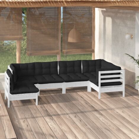 Salon de jardin 6 pcs avec coussins blanc bois de pin vidaXL (1/5)