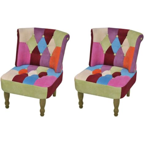 Chaises en style français lot de 2 avec design patchwork tissu vidaXL