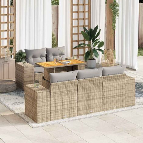 Salon de jardin avec coussins 6 pcs beige résine tressée vidaXL (1/5)