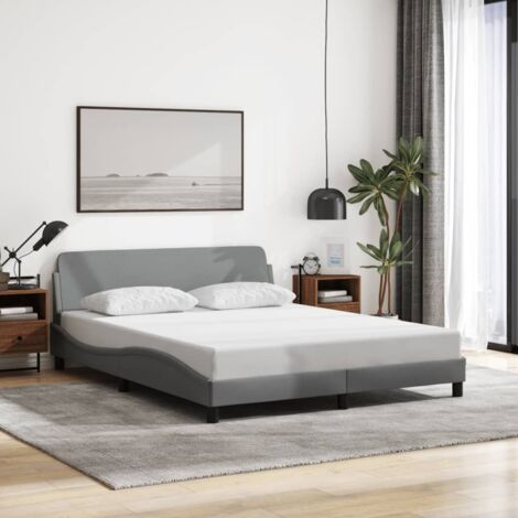 Vidaxl – Cadre de lit 160x200 cm gris clair – Tissu polyester durable – Pieds robustes pour stabilité – Design moderne avec tête de lit (1/7)