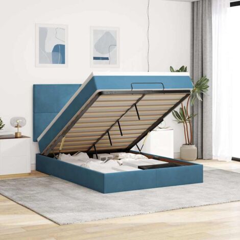 Cadre de lit ottoman avec matelas bleu foncé 140x190 cm velours vidaXL (1/5)