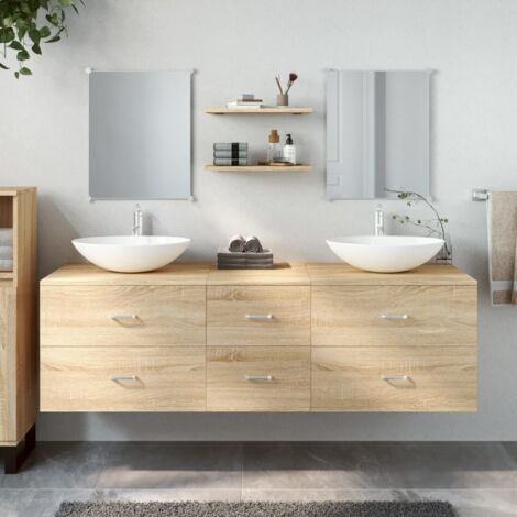 Vidaxl – Ensemble de meubles salle de bain 5 pcs – Chêne bois d'ingénierie – Dimensions 150x45x45 cm – Miroirs et étagères inclus