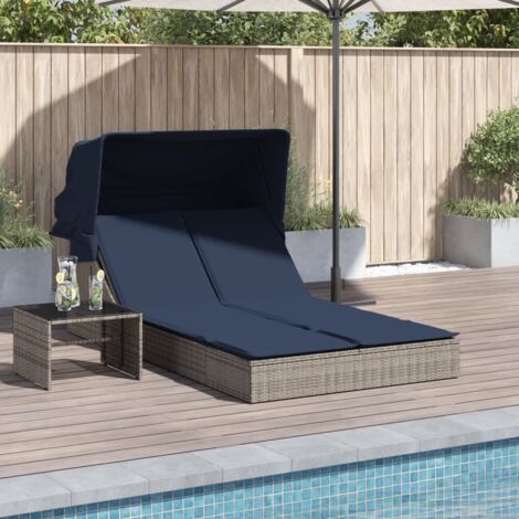 Chaise longue double et auvent et coussins gris résine tressée vidaXL (1/5)