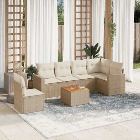 Salon de jardin avec coussins 7 pcs beige résine tressée vidaXL (1/5)