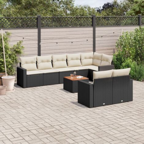 Salon de jardin 9 pcs avec coussins noir résine tressée vidaXL (1/3)