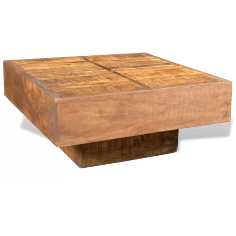 Vidaxl – Table basse carrée en bois de manguier massif – Dimensions 68x68x30 cm – Style antique – Aucun assemblage requis