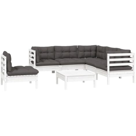 Salon de jardin 6 pcs avec coussins blanc bois de pin vidaXL (1/5)