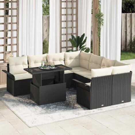 Ensemble de canapé de jardin 9 pcs Noir Poly Rattan vidaXL (1/5)