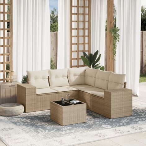 Salon de jardin avec coussins 6 pcs beige résine tressée vidaXL (1/3)