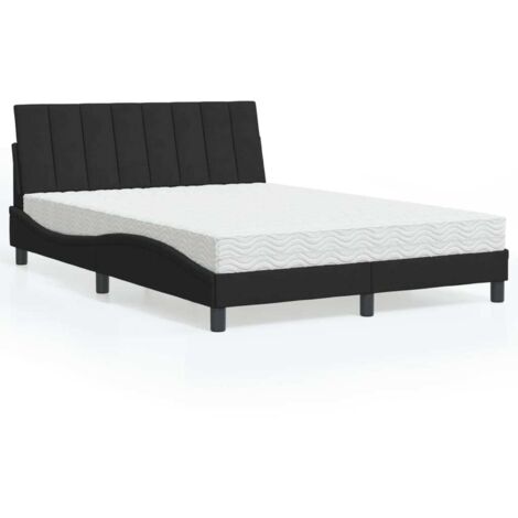 Lit avec matelas Hanko noir 140x190 cm velours vidaXL (1/5)