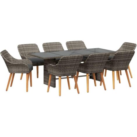 Ensemble de salle à manger pour jardin 9 pcs Gris polyrotin vidaXL