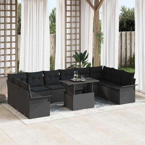Ensemble de canapé de jardin 11 pcs Noir Poly rotin vidaXL (1/5)