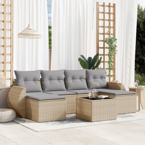 Salon de jardin avec coussins 7 pcs beige résine tressée vidaXL (1/3)