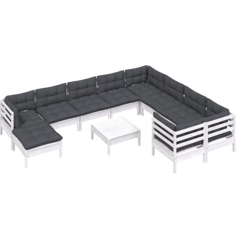 Salon de jardin 11 pcs avec coussins blanc bois de pin vidaXL (1/5)