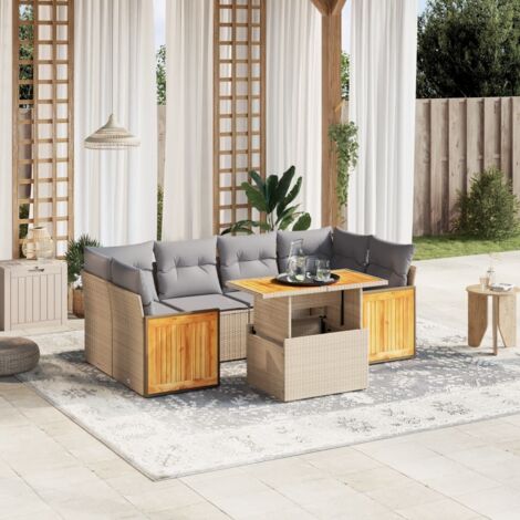 Salon de jardin avec coussins 7 pcs beige résine tressée vidaXL (1/3)