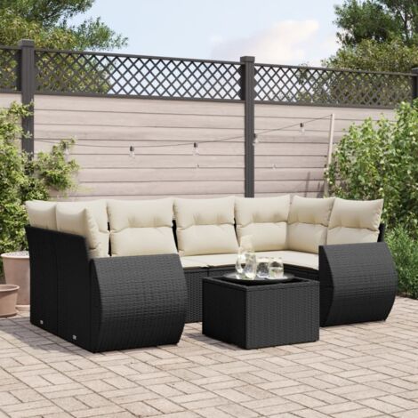 Salon de jardin 7 pcs avec coussins noir résine tressée vidaXL (1/3)