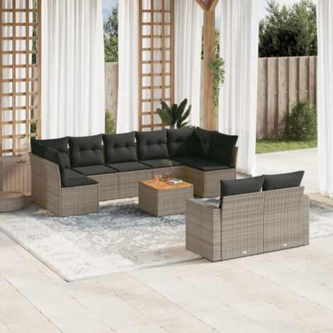 Salon de jardin avec coussins 10 pcs gris résine tressée vidaXL (1/4)