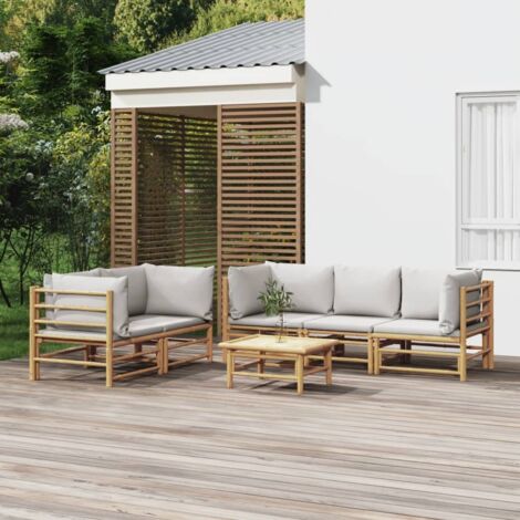 Salon de jardin 6 pcs avec coussins gris clair bambou vidaXL (1/5)