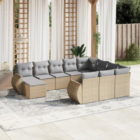 Salon de jardin 11 pcs avec coussins beige résine tressée vidaXL (1/3)