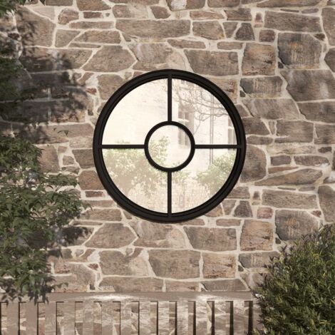 Miroir de jardin Noir 60x4 cm Fer Rond utilisation extérieure vidaXL
