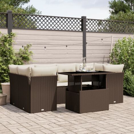 Salon de jardin avec coussins 7 pcs marron résine tressée vidaXL (1/5)