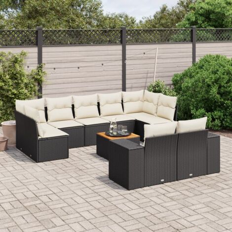 Salon de jardin 10 pcs avec coussins noir résine tressée vidaXL (1/5)