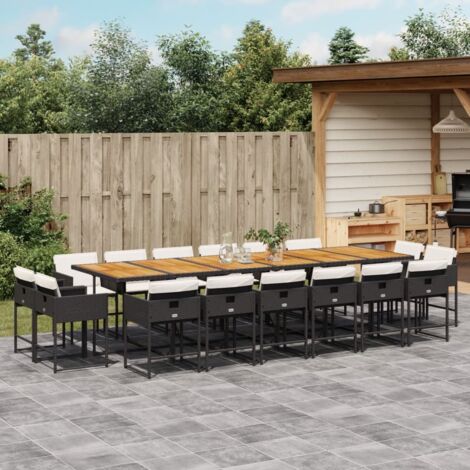 Vidaxl – Ensemble à manger de jardin 17 pcs – Table en bois d'acacia 330x106x73 cm – Chaises pliantes avec coussins amovibles – Résine tressée noire