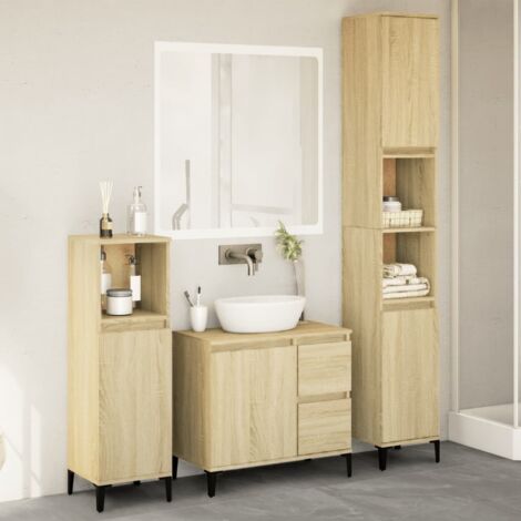 Vidaxl – Ensemble de meubles de salle de bain 3 pcs – Armoire basse 30x30x100 cm et haute 30x30x190 cm – Bois d'ingénierie et métal – Couleur chêne sonoma