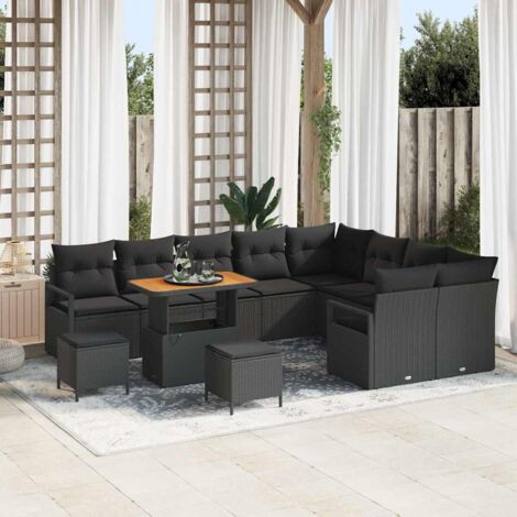 Ensemble de canapé de jardin avec coussin 12 pcs Noir vidaXL (1/5)
