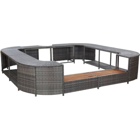 Vidaxl – Cadre de spa carré en résine tressée gris 268x268x55 cm – Acier robuste – Marches en bois d'acacia massif – Résistant à l'eau (1/5)