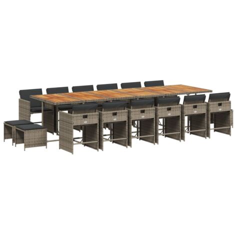 Vidaxl – Ensemble à manger de jardin 17 pcs – Résine tressée et bois d'acacia – Chaises pliantes avec coussins amovibles – Table 330x106x73 cm